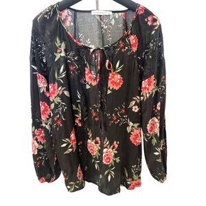 Ladies peasant blouse, smock style with lace , size small